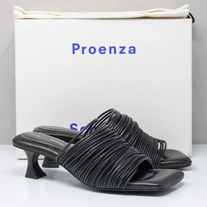 Proenza Schouler Rolo Black Leather Strappy Kitten Heels, Size 37.5 (7.5 US) - Picture 1 of 8