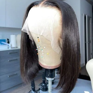 Peluca de cabello humano Bob pelucas de cabello brasileño liso 13x4 encaje frontal peluca corta - Imagen 1 de 15
