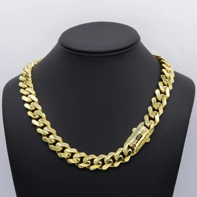 15mm Mens Miami Cuban Royal Link Chain Necklace Box Clasp Real 10K Yellow Gold - Image 1 of 4