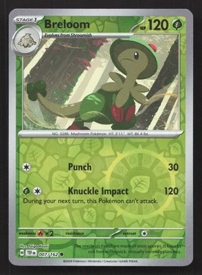 Pokemon Breloom 007/162 Reverse Holo Common SV05: Temporal Forces NM - Image 1 of 2