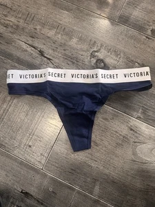 Victoria's Secret Thong / String Size M Navy Blue & White Elastic Waist - Picture 1 of 5