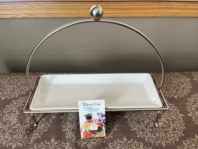 Pampered Chef Simple Additions Rectangle Stand & White Tray Platter 1954 & 2022 - Image 1 of 4