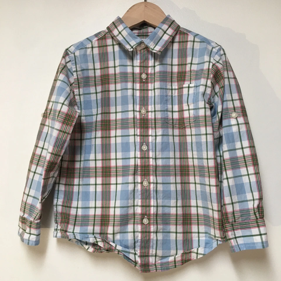 Janie and Jack Boys 4 Shirt Multicolor Plaid Button 100% Cotton Colorful Preppy - Image 1 of 4