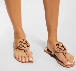 TORY BURCH MILLER SANDAL FLIP FLOP THONG SANDALS PATENT LEATHER TAN SIZE 8M - Picture 1 of 10