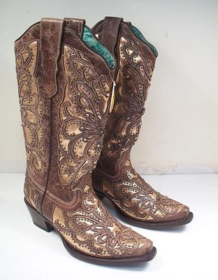 CORRAL WOMEN'S 6.5 M METALLIC INLAY WESTERN COWBOY BOOTS SNIP TOE - Image 1 of 4