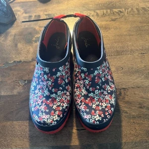 Joules Womens waterproof rain boots Shoes Pop On Navy & Red Size 10 Slip On - Picture 1 of 19