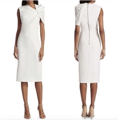 Alice + Olivia Size 6 White Kiro Ruffle-Shoulder Midi Sheath Dress - Image 1 of 4