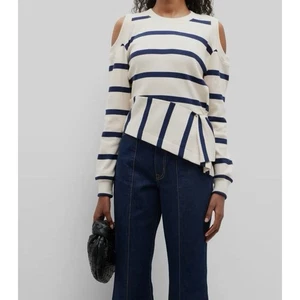Maglione Tanya Taylor avorio a righe spalle fredde taglia XL lusso contemporaneo - Foto 1 di 10