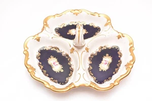 REICHENBACH FINE PORCELAIN ECHT COBALT BLUE 3-SECTION SERVING DISH 10" - Picture 1 of 10