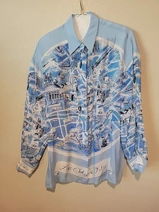 Escada Rome map silk blouse "La Dolce Vita" size 34 - Picture 1 of 6