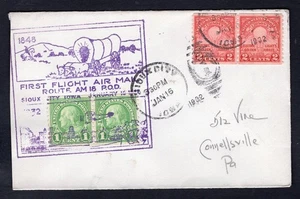 USA 1932 First Flight Cover SIOUX CITY Iowa. Edison's Coil Pair - Picture 1 of 2
