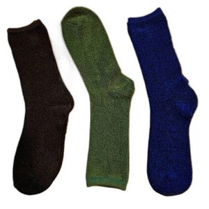 Solid Flat Knit Acrylic Crew Socks - Army Green, Ocean Blue, Rich Brown Nw/oT - Picture 1 of 6