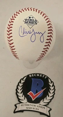 Chris Young Firmado Oficial 2023 Serie Mundial MLB Béisbol Texas Rangers Beckett Foto 1 de 3