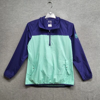 Chaqueta cortavientos Adidas para mujer grande verde bloque de color 1/4 cremallera logotipo Foto 1 de 4