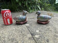 Pair of Chinese Glass Cloisonné Duck/Birds Figure On Wooden Stand
