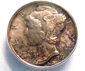 1916 MERCURY DIME. ANACS MS63/BTR - Picture 1 of 3