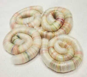 Stunning Cream Multicolor Roglags (4) Spinning Fiber Merino Top Silk 35 Grams - Picture 1 of 9