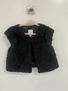 Cat & Jack Black Sleeveless Vest Winter 10/12 Large Furry Faux Fur - Picture 1 of 5