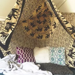 Letto in arazzo doppio elefante indiano mandala nero e beige cotone da appendere a parete Regno Unito - Foto 1 di 2