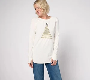 Jingle Belles by Kim Gravel Size XS Tinsel Tree Slub Top CREAM A667146 - Picture 1 of 1