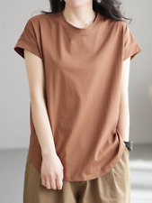 Women's Loose Slimming Tops Solid Color Casual Vintage Short-Sleeved T-Shirts