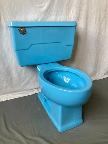 Vtg New Orleans Blue Porcelain Toilet Kohler Bath Anti Siphon Vent Tank  284-23E Cover