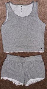Fabletics Womens Workout Set XXS Gray Melinda French Terry Lace Hem Crop Length - Picture 1 of 3