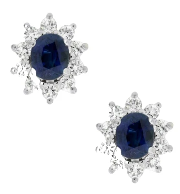 Pendientes de boda de oro blanco zafiro diamante redondo natural de 0,50 quilates Foto 1 de 4