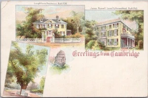 Postal vintage de 1900 de Cambridge, Massachusetts "Longfellow's Residence" SIN USAR - Imagen 1 de 2