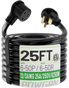 AMP 25ft Welder Extension Cord Outdoor Gauge 250V NEMA 6-50 Heavy Duty Welding C - Picture 1 of 7