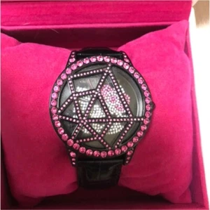 RARE! FACEAWARD Hello kitty Swarovski 50mm wristwatch Sanrio Black Free Shipping - Picture 1 of 5