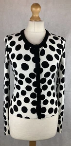 Coast Black White Cardigan Polka Dot Ruffle Trim Long Sleeve Snap Button UK8 A66 - Picture 1 of 11