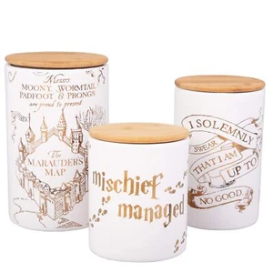 Harry Potter Marauder's Map 3-Piece Porcelain Canister Set - Gold Map Design, 3 - Picture 1 of 7
