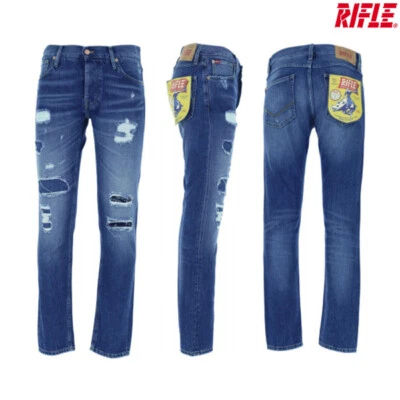 10% SCONTO JEANS UOMO RIFLE SLIM FIT 90421 STRAPPATO GAMBA DRITTA elasticizzato
