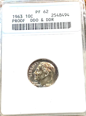 1963 Double Die Obverse & Reverse Roosevelt 10c ANACS PF62 Best Price Ebay* CHRC - Image 1 of 2