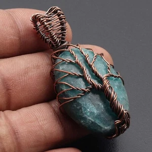 G3773 Emerald Quartz Gemstone Copper Wire Wraaped Pendant 2" Jewelry - Picture 1 of 3