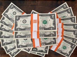 LOT OF 25 TWO DOLLAR $2 Notes UNC-CU from BEP STACK from BRICK + BONUS BILL - Picture 1 of 9