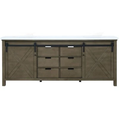 Tocador doble con tapa de cuarzo Lexora Home Marsyas 80" con fregaderos en marrón rústico Foto 1 de 4