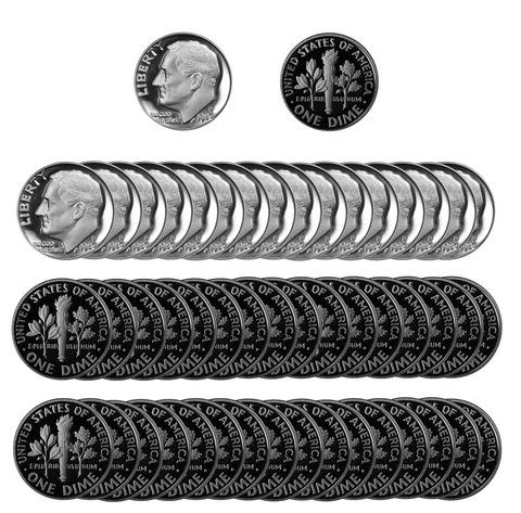 1980 S Roosevelt Dime 10c Gem Deep Cameo Proof CN-Clad Roll 50 US coins Cover