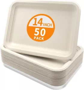 50 Pack 14" Heavy Duty Disposable Food Trays for Seafood, BBQ, Cookies, Desserts - Picture 1 of 7