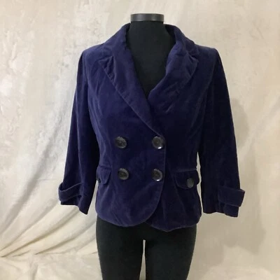 American Eagle BLAZER WOMENS MEDIUMVELVET Navy Blue Button Front Preppy Academia - Image 1 of 4