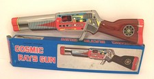 COSMIC Rifle Ray Gun Toy Tin Litho Japan SHUDO w/Box Vintage 1970's Excellent