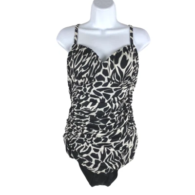 Traje de baño Miraclesuit de una pieza para mujer talla 10 negro blanco estampado acanalado SW-1635 Foto 1 de 4