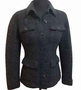 Frieda & Freddies Pea Coat Jacket Womens Sz 36 Sm 70% Wool 30% Polyester Black - Picture 1 of 6