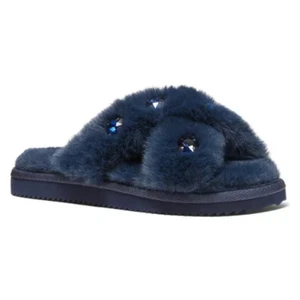 NEW MICHAEL Michael Kors Sizes 7, 8, 9 Lala Faux Fur Slipper - Navy - Picture 1 of 3