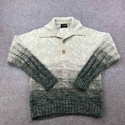 VINTAGE Puritan Sweater Mens Large Green Ombre Button Collar Cable Knit 80s - Image 1 of 4