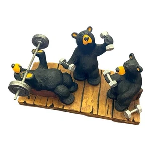Big Sky Carvers Bearfoots Bears “Pumping Iron” Bear Statue By Jeff Fleming RARE - Picture 1 of 11