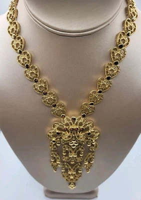 RARE Vintage Estate Find MONET Ornate Filigree Dangle Pendant Goldtone Necklace - Image 1 of 4