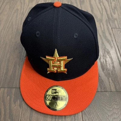New Era 59FIFTY Houston Astros Gold Logo Fitted Hat Size 7 NEW $44 Game Day - Image 1 of 4