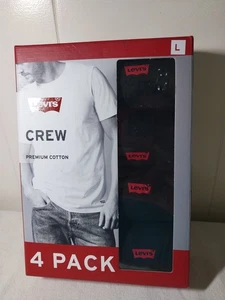 LEVIS Men's SIZE L 4 Pack Black Crew Neck Premium Cotton Logo T Shirt Set New - Picture 1 of 8